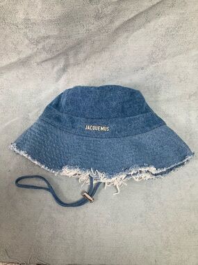 Jacquemus Blue Denim Frayed Brim Bucket Hat